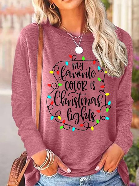 

Women's My Favorite Color Is Christmas Lights Christmas Cotton-Blend Casual Tops, Red, Long sleeves