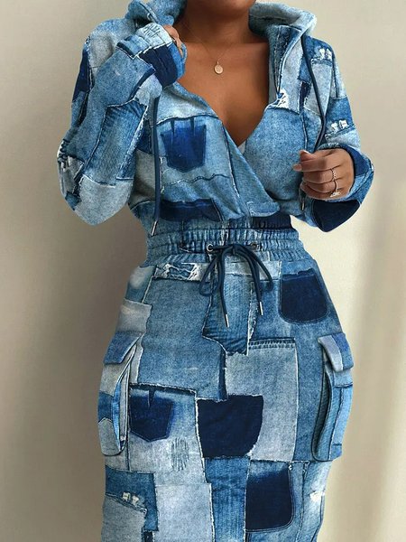 

Casual Geometric Hoodie Dresses, Blue, Dresses