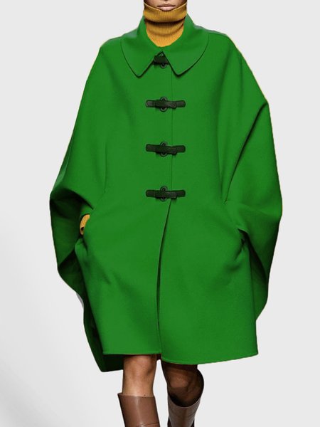 

Daily Long sleeve Shirt Collar Loose Plain Overcoat, Green, Coats