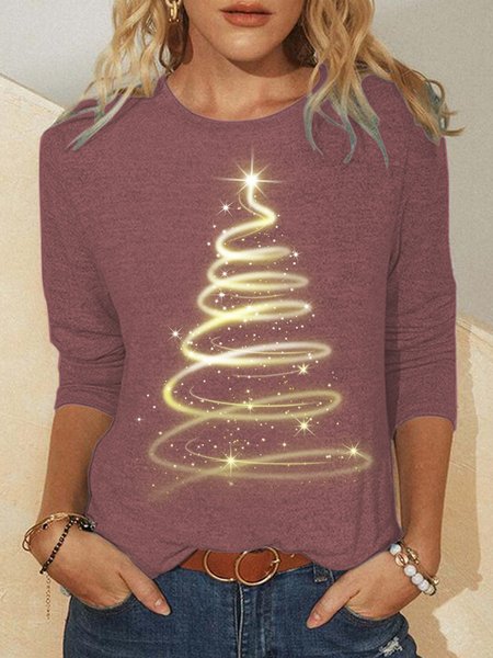 

Womens Casual Christmas Light Tops, Rose red, Long sleeves