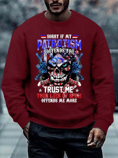 

Men Sorry If My Patrotism Offends You Lack Of Spine Text Letters Casual Crew Neck Sweatshirt, Red, Hoodies&Sweatshirts