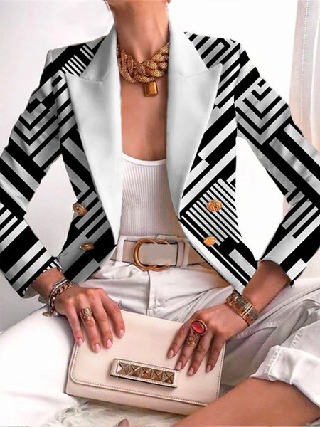 

Geometric Lapel Collar Long Sleeve Blazer, White, Blazers