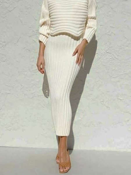 

Regular Fit Elegant Mid Waist Skirt, White, Skirts