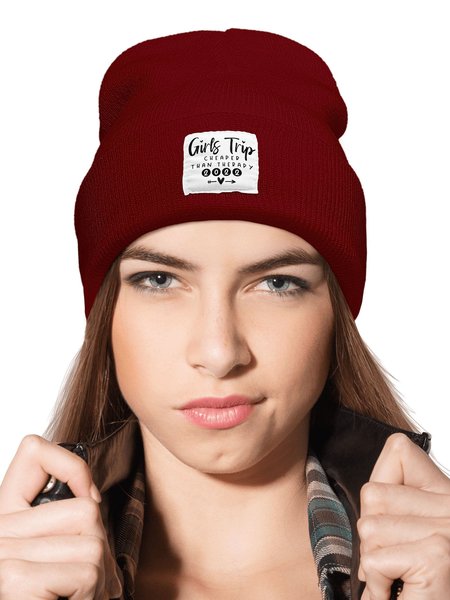

New Year Top Girls Trip 2022 Therapy Letter Beanie Hat, Wine red, Hats