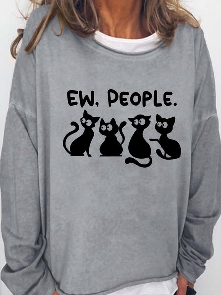 

Ew People Cat Women's Crew Neck Sweatshirt, Light gray, Hoodies&Sweatshirts