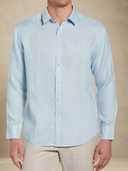 

Men's Pintuck Panel Cotton Linen Long Sleeve Shirt, Blue, Long Sleeve Shirts