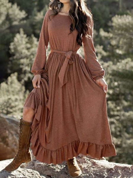 

Regular Fit Casual Plain Dresses, Caramel, Dresses