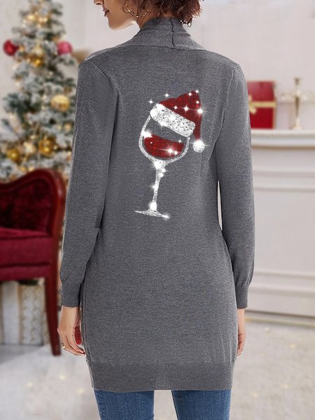 

Yarn/Wool Yarn Cross Neck Christmas Sweater Coat, Gray, Cardigans