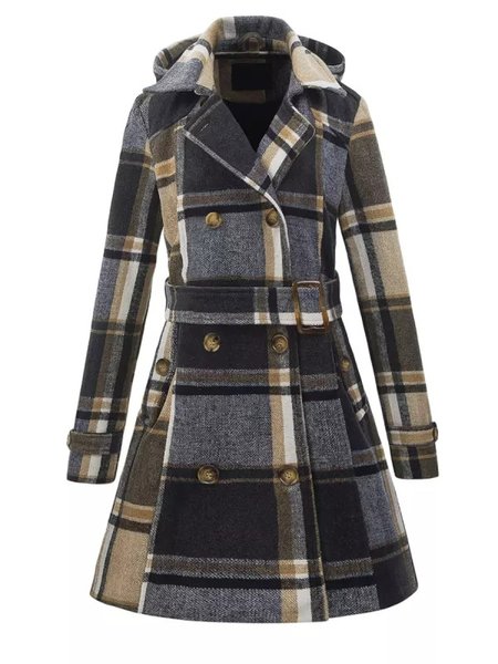 

Plaid Regular Fit Casual Overcoat, Khaki, Outerwear