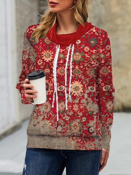 

Casual Loose Ethnic Sweatshirts, Red, Sweatshirts & Hoodies