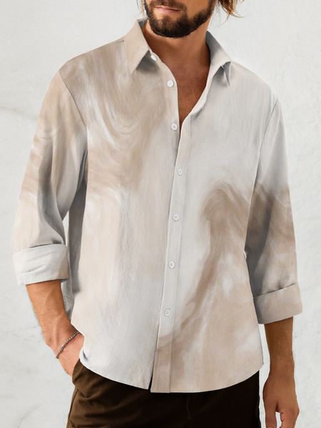 

Long-sleeved shirt with ink gradient casual style shirt with lapel, As picture, Long Sleeve Shirts