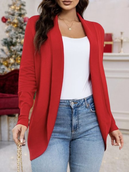 

Casual Loose Cross Neck Christmas Sweater Coat, Red, Outerwear