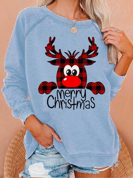 

Women Funny Christmas Crew Neck Loose Sweatshirt, Light blue, Hoodies&Sweatshirts