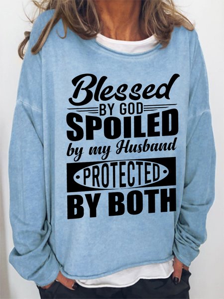 

Women Funny Blessed By God Spoiled By My Husband Protected By Both Sweatshirt, Light blue, Hoodies&Sweatshirts