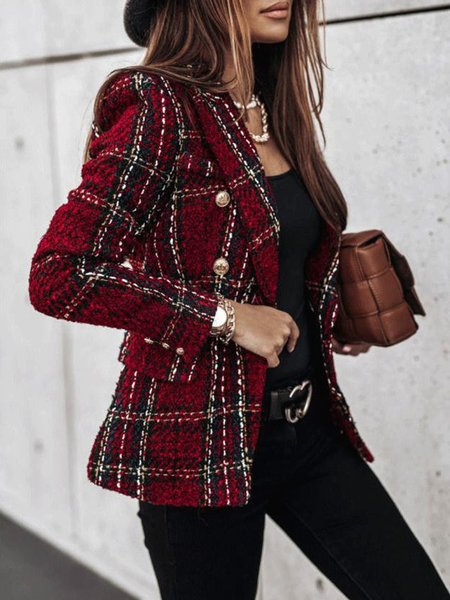 

Long sleeve Regular Fit Plaid Lapel Collar Jacket, Red, Jackets