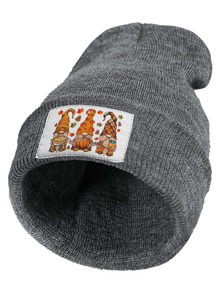 

Fall Gnomes Autumn Pumpkin Halloween Thanksgiving Graphic Beanie Hat, Deep gray, Hats