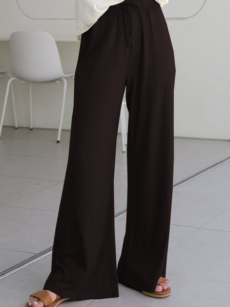 

Women Casual Plain Drawstring Waist Loose Comfy Lounge Wide Leg Pants, Black, Pants