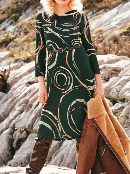 

Casual Regular Fit Asymmetrical Geometric Dresses, Green, Midi Dresses