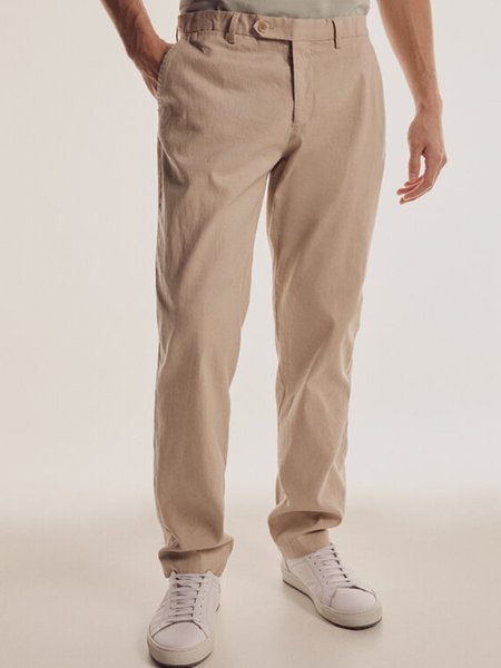 

Plain Cotton Elastic-Waist Straight Pants, As picture, Men's pants