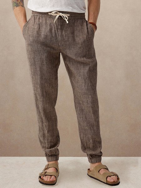 

Drawstring Elastic Waist Belted Lounge Pants, Brown, Men's pants