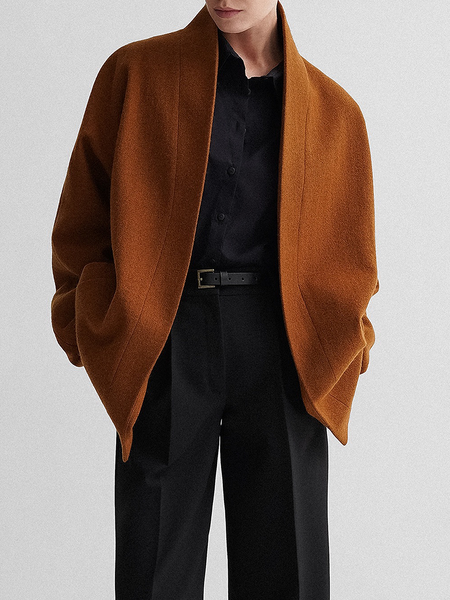 

Loose V neck Plain Urban Mid-long Long sleeve Jacket, Brown, Jackets