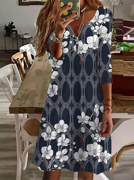 

Floral Casual Dresses, Dark blue, Mini Dresses