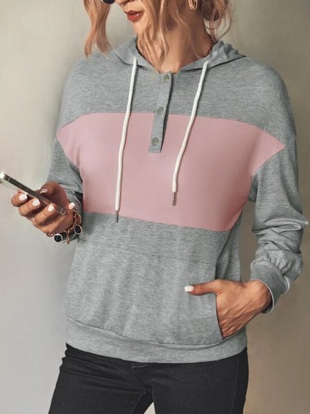 

Contrast button drawcord loose sweatshirt plus size, Multicolor, Sweatshirts & Hoodies