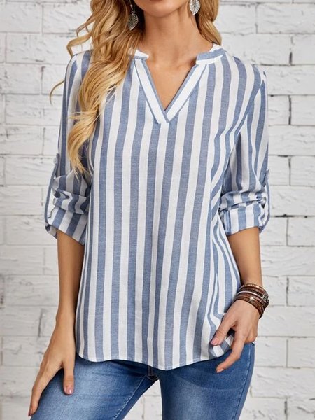 

Contrast striped loose button shirt plus size, Multicolor, Shirts & Blouses