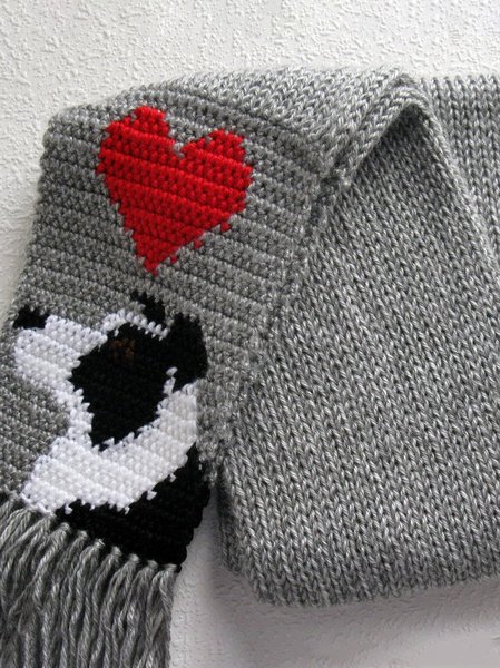 

Casual Border Collie Heart Pattern Scarf Crochet Scarf Valentine's Day Birthday Holiday Gift, Gray, Women Scarves & Shawls