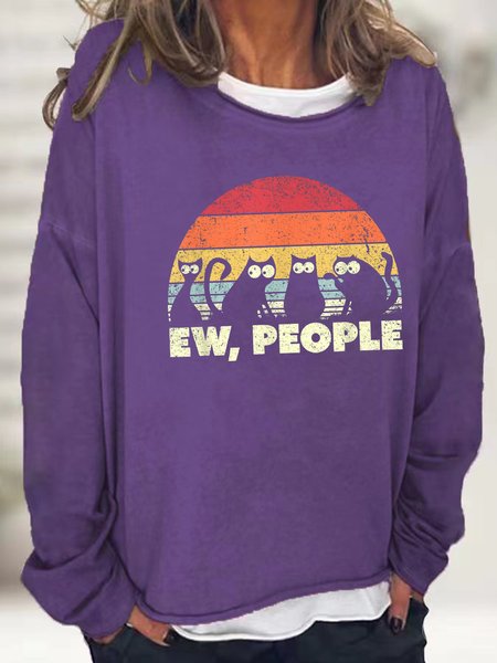 

Women's Vintage Funny Halloween Black Cat Casual Sweatshirts, Purple, Hoodies&Sweatshirts