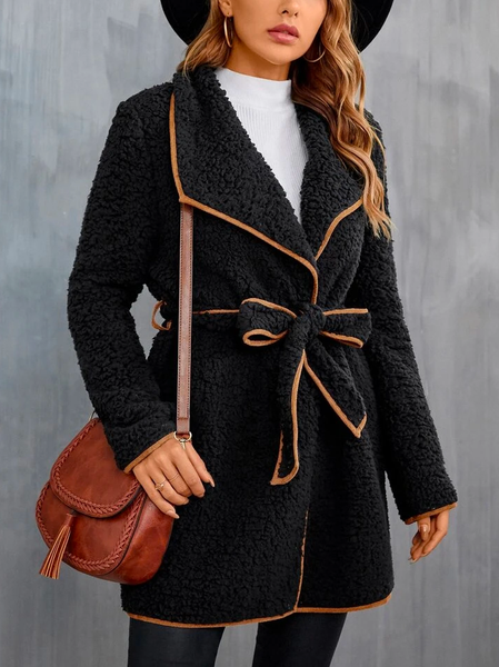

Cross Neck Color Block Casual Loose Overcoat, Black, Jackets