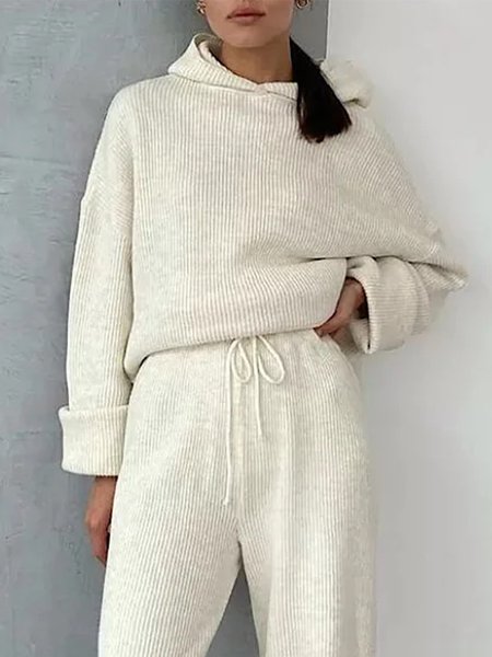 

Casual Hoodie Plain Long Sleeve Sweater, Off white, Pullovers