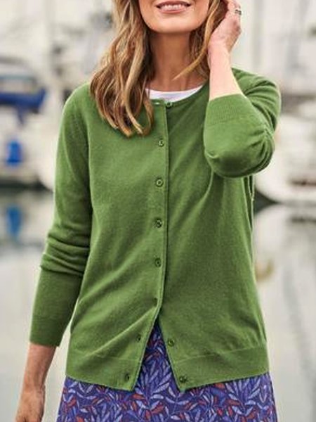 

Plain button up cardigan plus size, Green, Outerwear