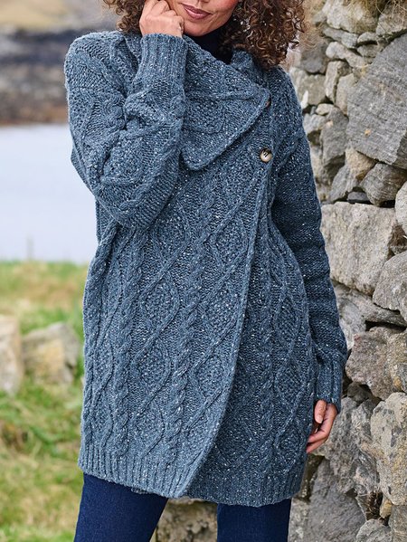 

Yarn/Wool Yarn Loose Casual Sweater Coat, Dark_blue, Outerwear