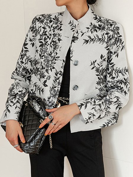 

Regular Fit Urban Stand Collar Floral Printed Jacket, Gray, Jackets