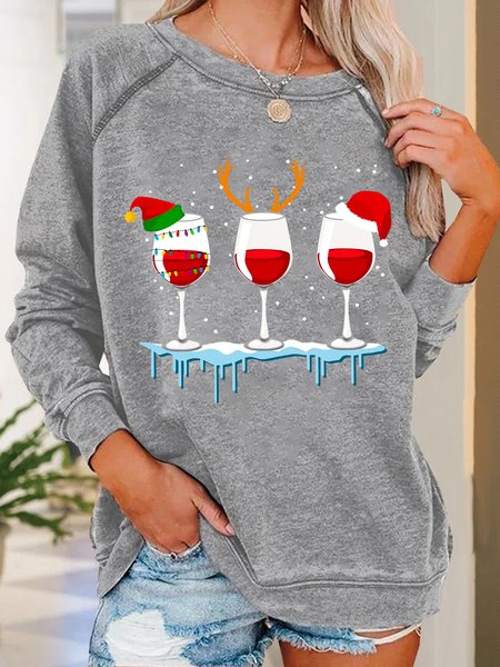 

Women Funny Wine Simple Christmas Crew Neck Sweatshirt, Gray, Hoodies&Sweatshirts
