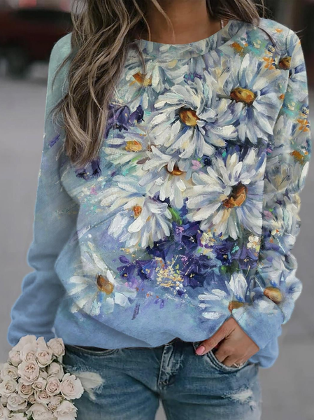 

Casual Floral Loose Crew Neck Sweatshirts, Multicolor, Sweatshirts & Hoodies