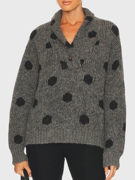 

Stand Collar Loose Polka Dots Sweater, Gray, Pullovers