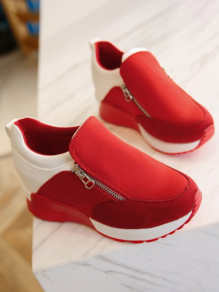 

Round Toe Platform Sneakers Fashion Side Zipper Inner Height Increasing Casual Shoes, Red, Sneakers