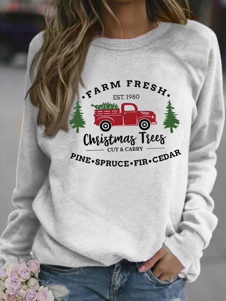 Women's Farm Fresh Christmas Trees Sweatshirt, White, Hoodies&Sweatshirts