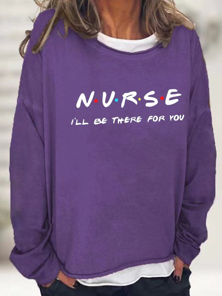 

Women's Nurse Text Letters Loose Sweatshirt, Purple, Hoodies&Sweatshirts