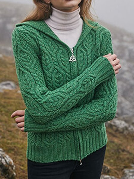 

Zip Hooded Warm Cardigan plus size, Green, Outerwear