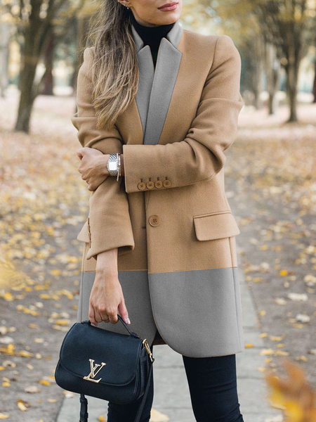 

Loose Oversize Lapel Collar Long sleeve Mid-long Overcoat, Khaki, Coats