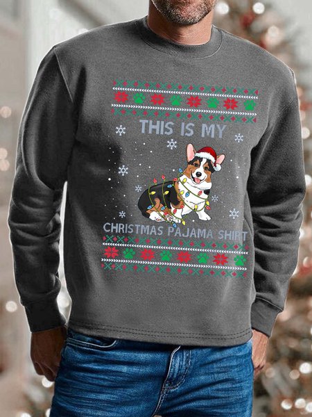 

Men This My Christmas Pajama Shirt Hat Dog Snow Casual Sweatshirt, Gray, Hoodies&Sweatshirts