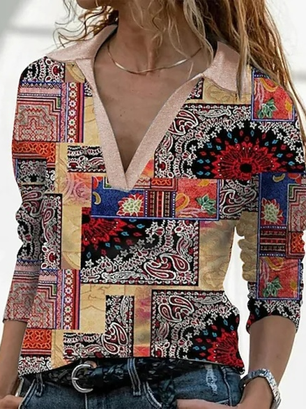 

V Neck Casual Ethnic T-Shirt, Multicolor, T-Shirts