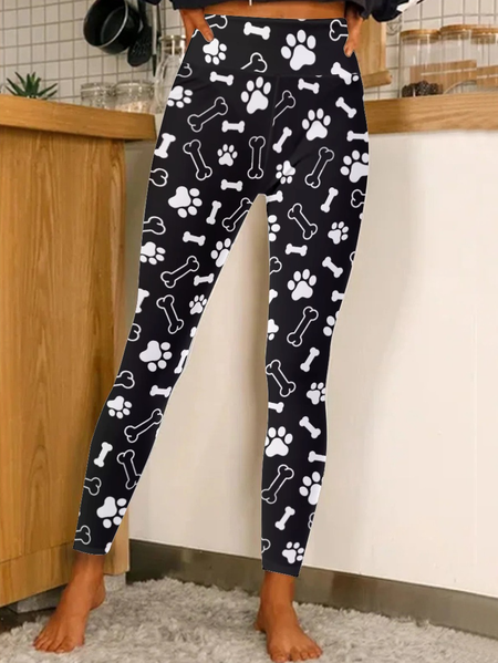 

Dog Paw With Bone Women's Tummy Control Leggings, Black, Leggings