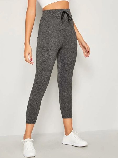 

Plain rubber band waist drawcord Leggings plus size, Gray, leggings
