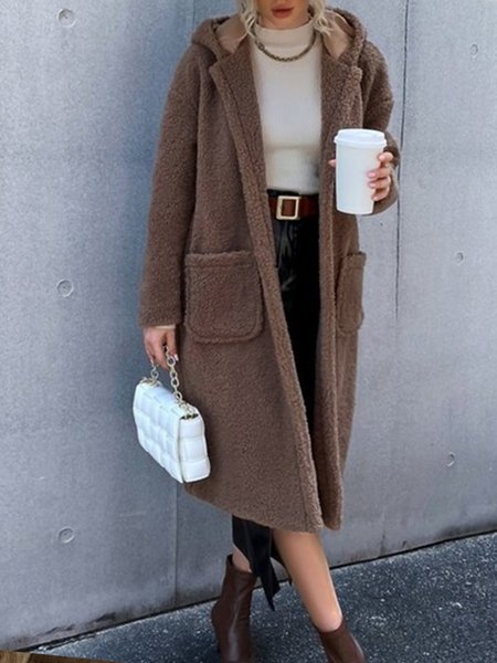 

Thickened Teddy Fleece Hooded Coat Plus Size, Coffee, Outerwear