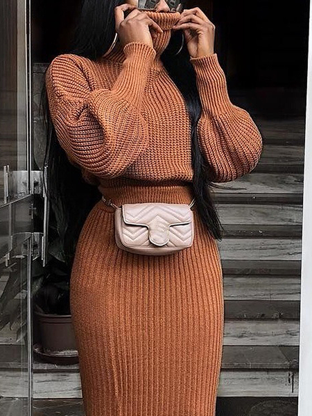 

High Elasticity Urban Turtleneck Long sleeve Sweater, Brown, Pullovers