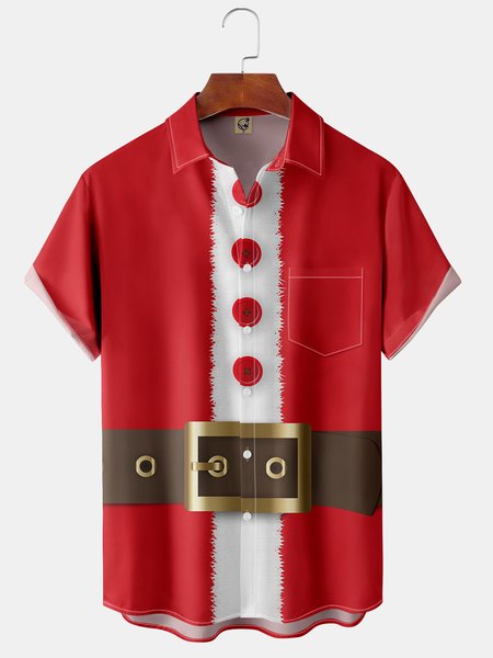 

Ugly Christmas Chest Pocket Short Sleeve Hawaiian Shirt, Red, Short Sleeve Shirts
